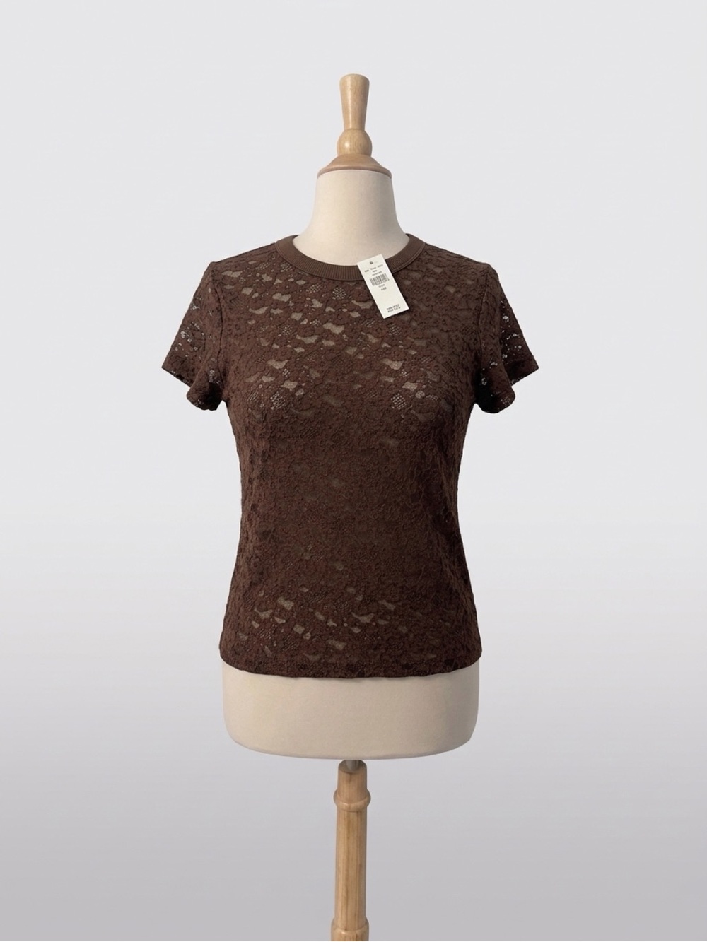 Brown Lace Short-Sleeve Top